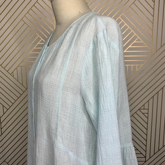 Wrap London Button Front Peplum‎ Linen Top Blouse in Mint Blue Size US 8 - Picture 5 of 12